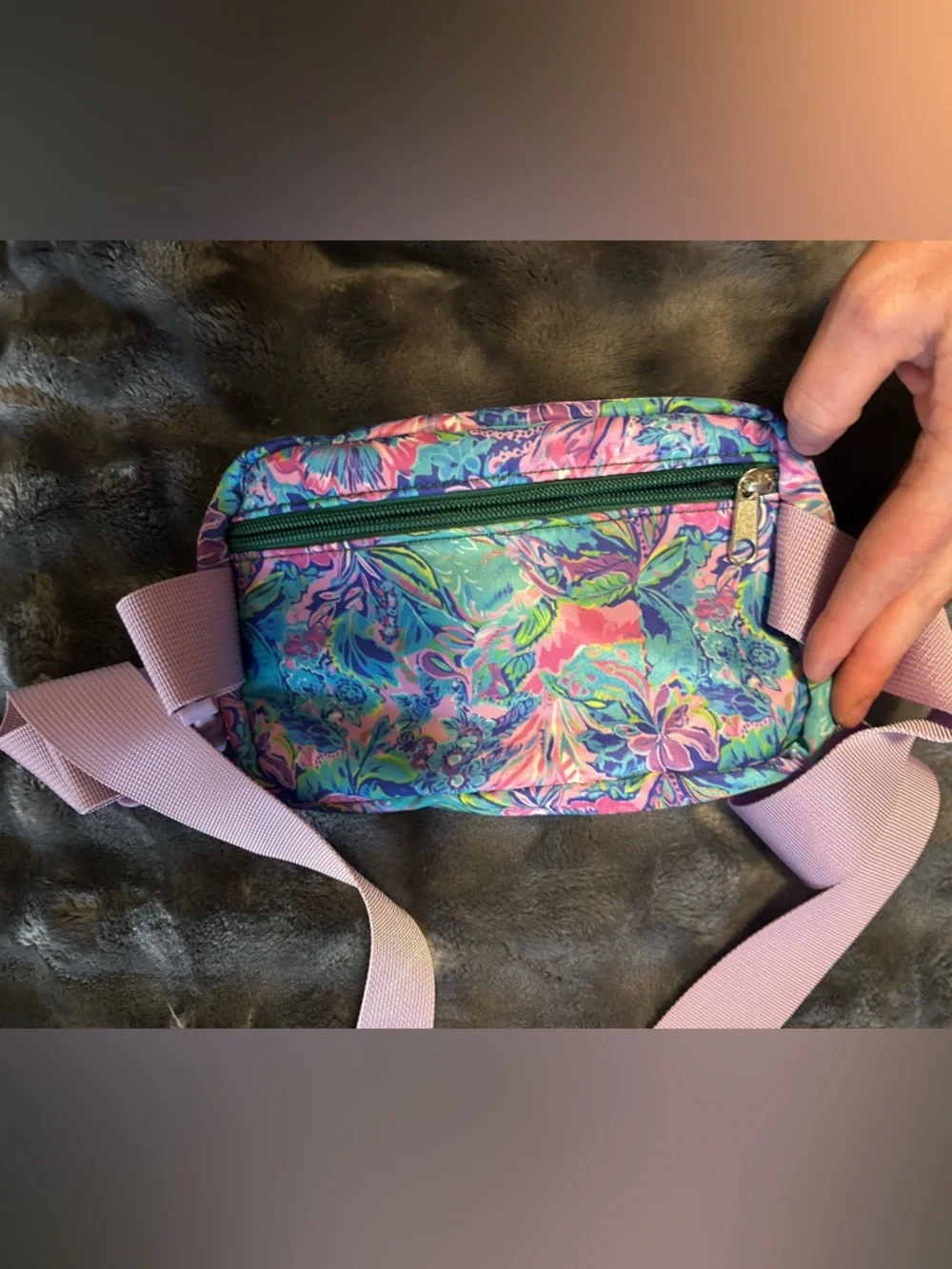 Floral Multi-Color Crossbody Belt Bag - Pink Strap - Picture 3 of 3